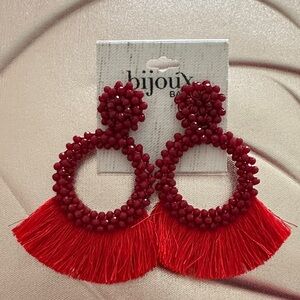 Bijoux  Burgundy Beaded Tassel Earrings